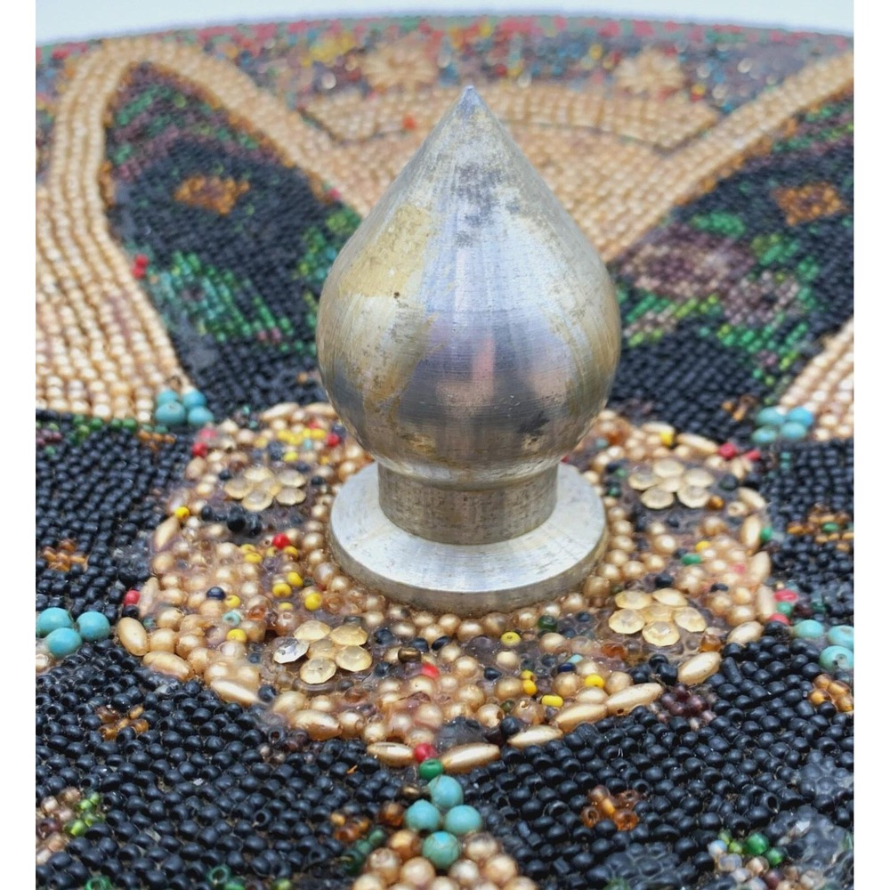 Vintage Beaded Tramp Art Bowl – Jeweled Mosaic, Spindle Handle, 1920s-1950s - Picture 13 of 16